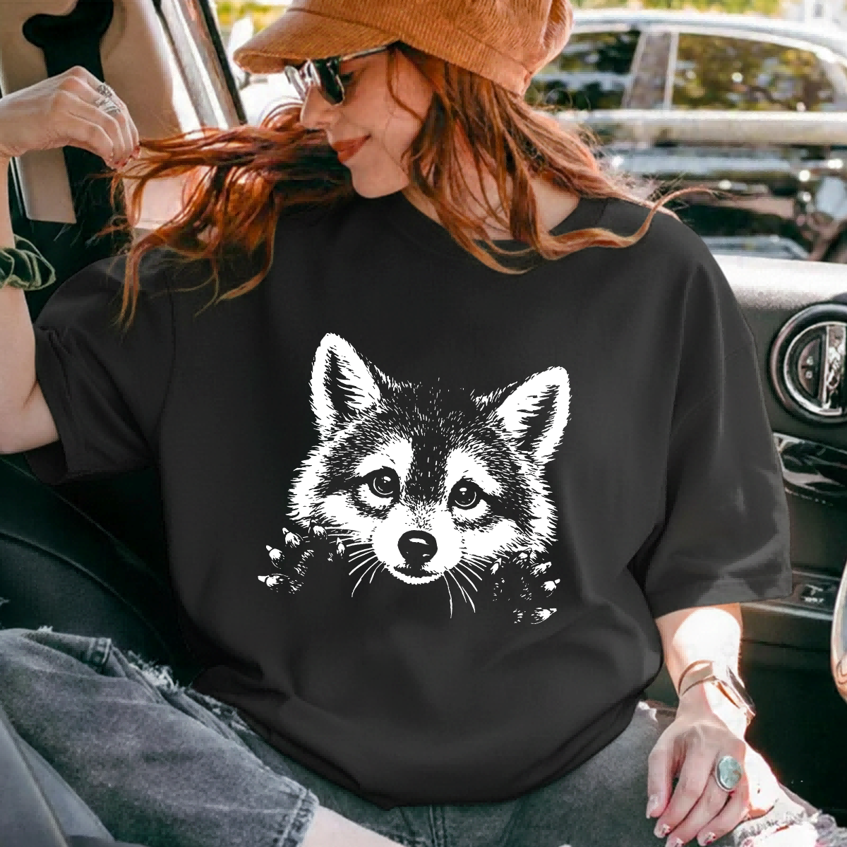 Raccoon 100%Cotton Casual Women T-shirt