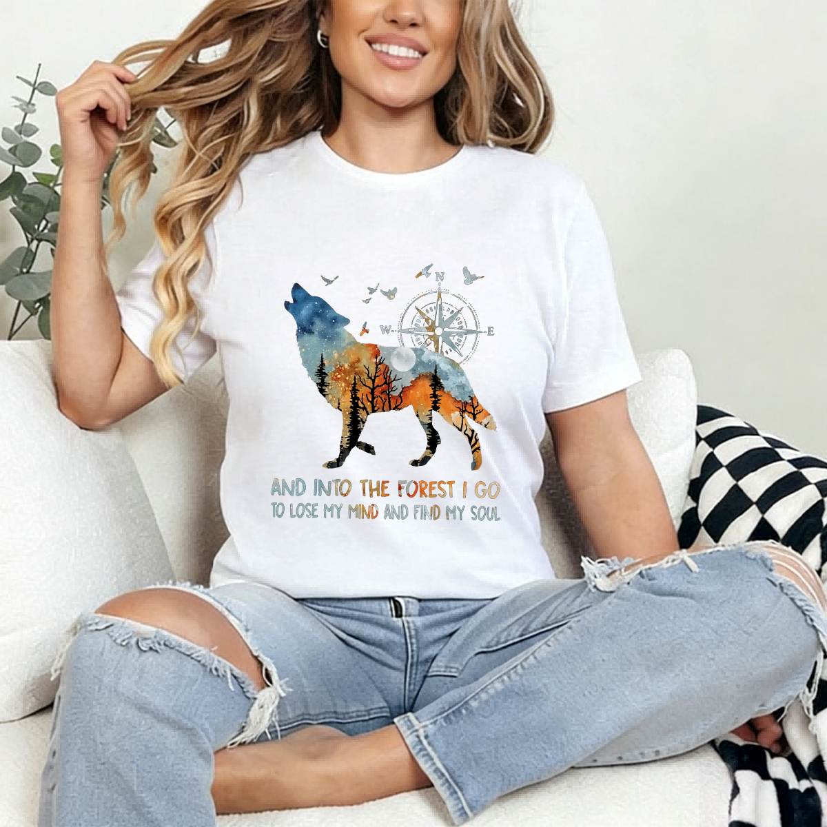 Find My Soul In The Forest Wolf Pattern Tee