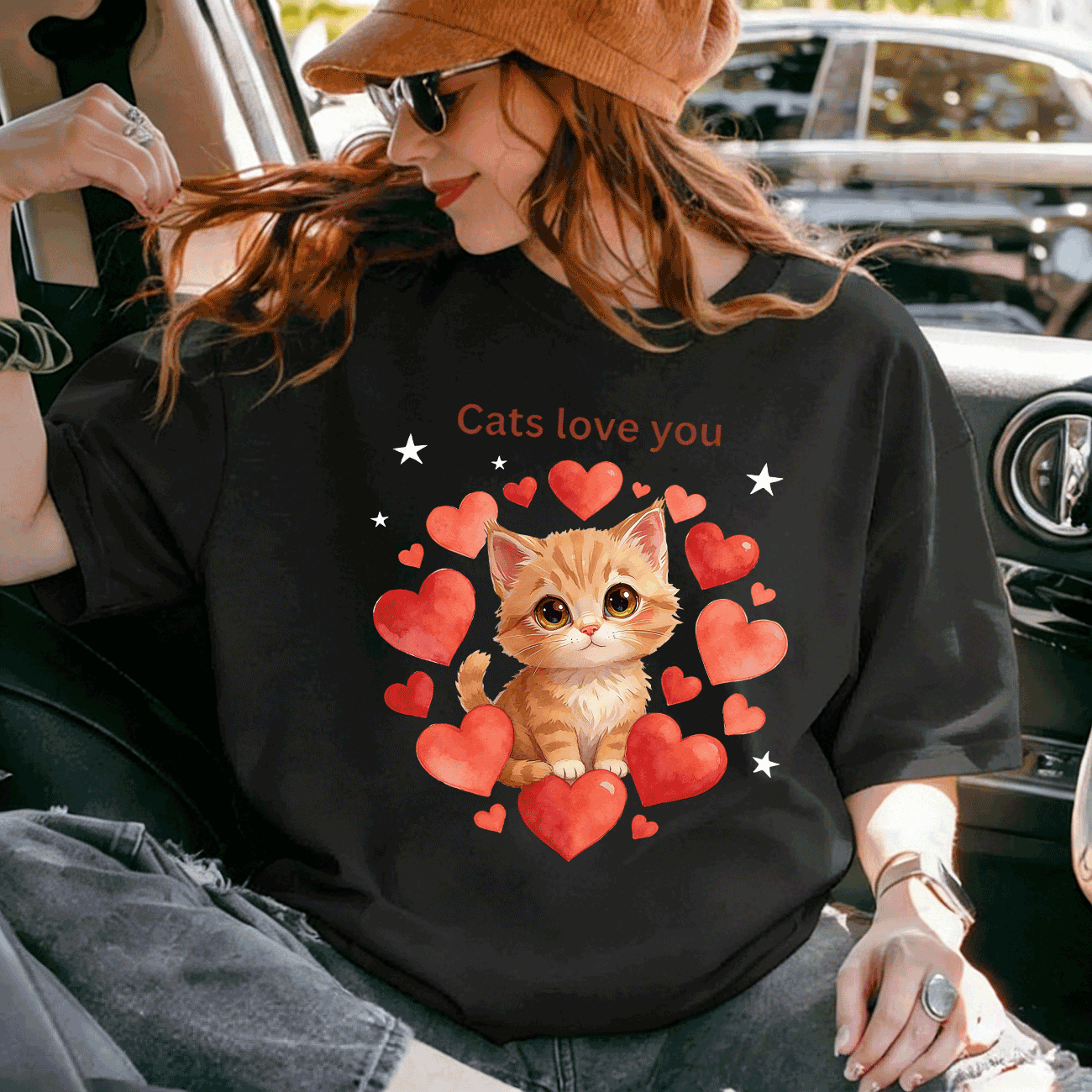 Cats Love You 100%Cotton Made Casual T-shirt