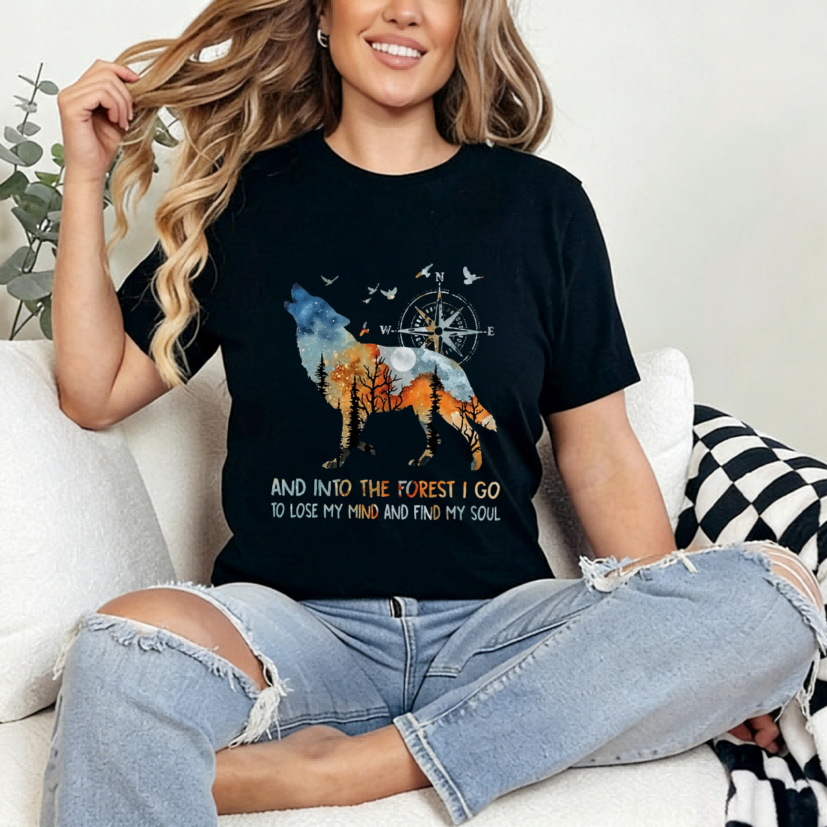 Find My Soul In The Forest Wolf Pattern Tee