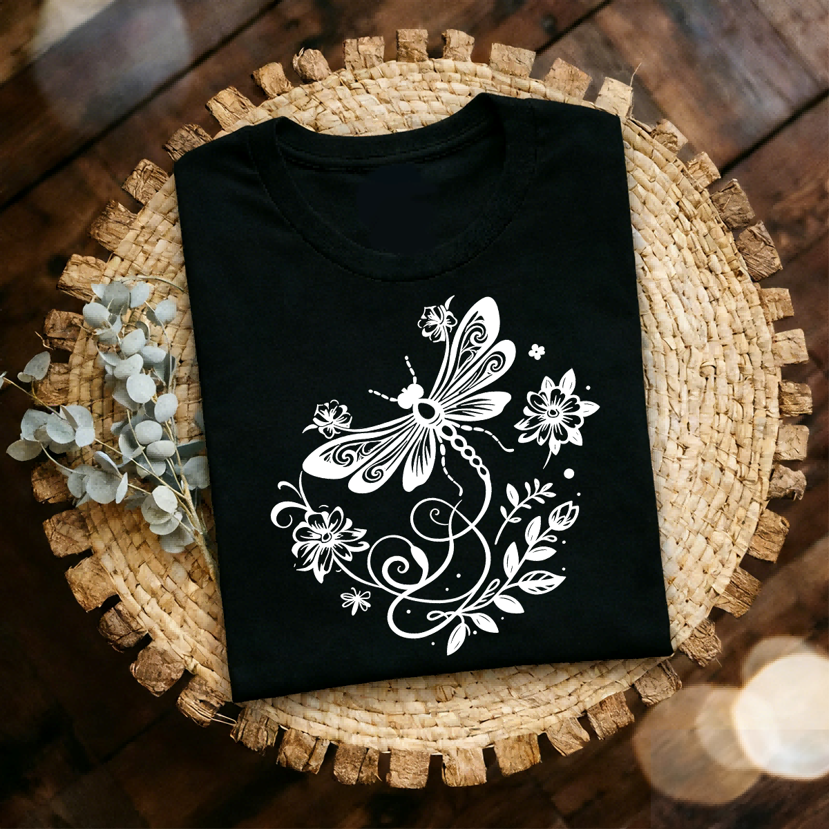 Flying Butterfly With Flowes Cotton Made T-shirt