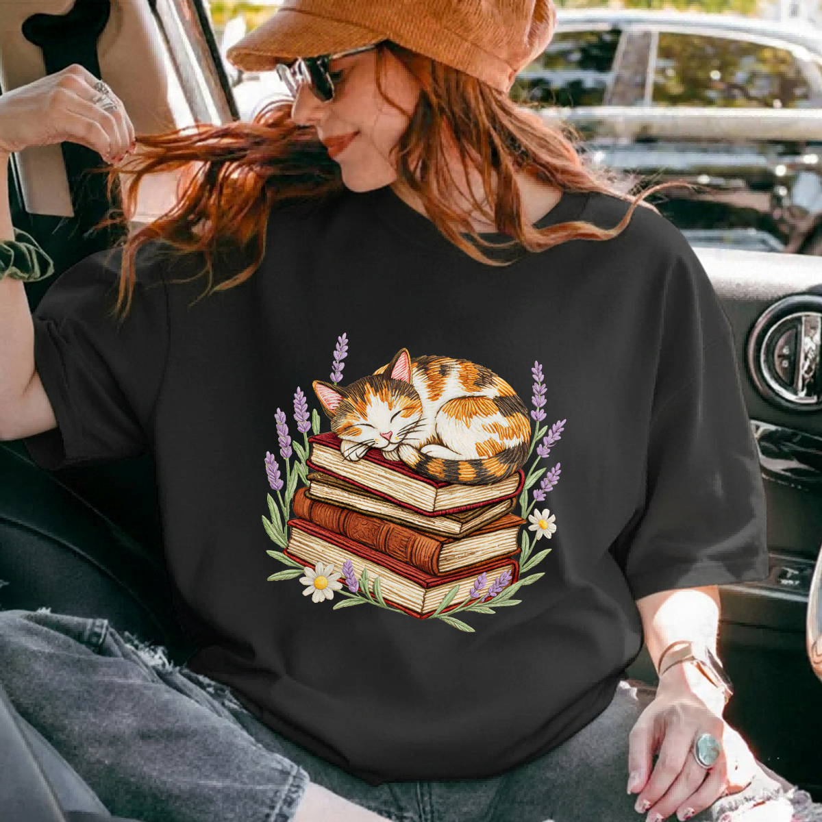 A Sleeping Kitten With Books Casual T-shirt