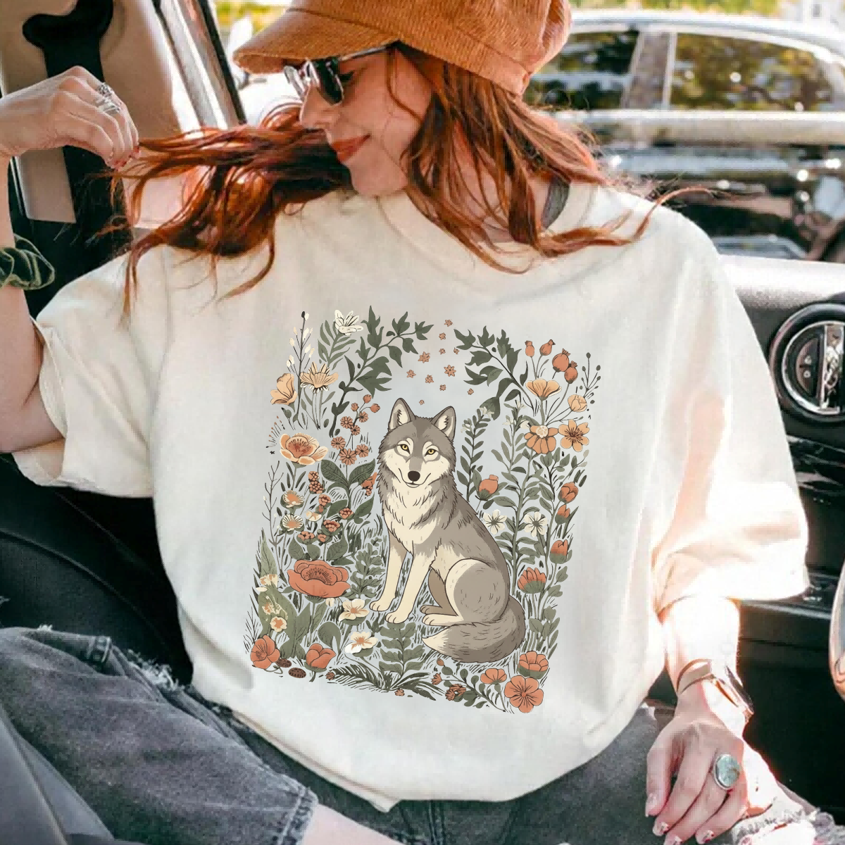 Wolf With Blossom Casual Women T-shirt