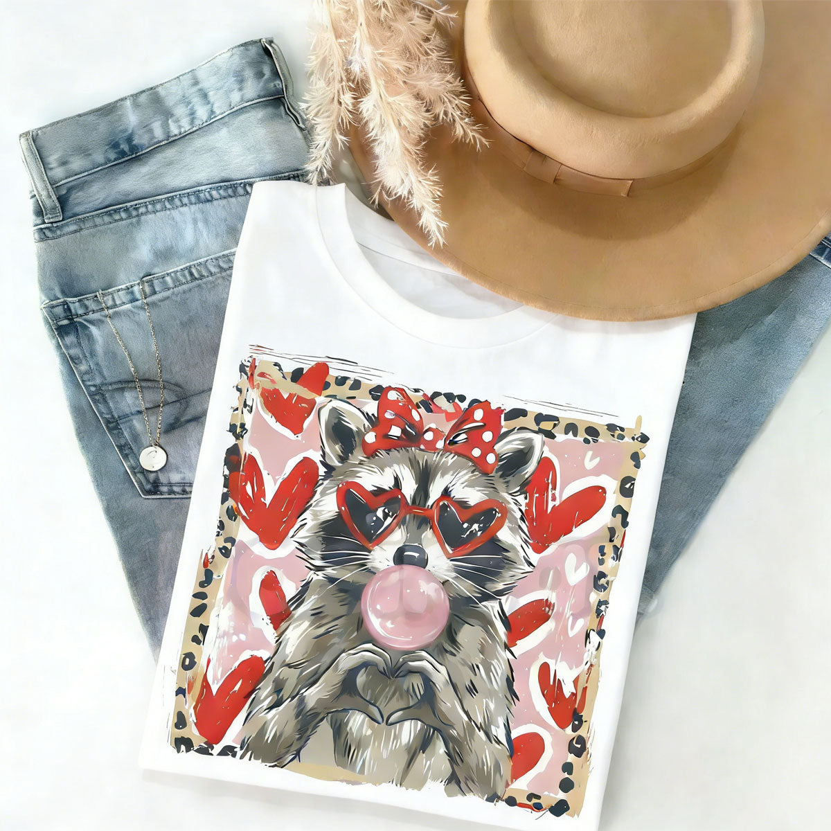 Happy RaccoonCotton Made T-shirt