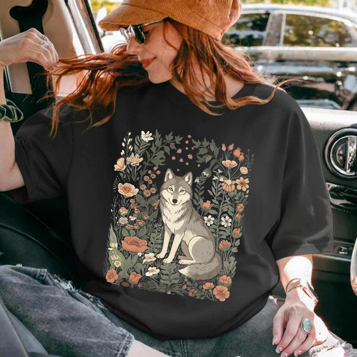 Wolf With Blossom Casual Women T-shirt
